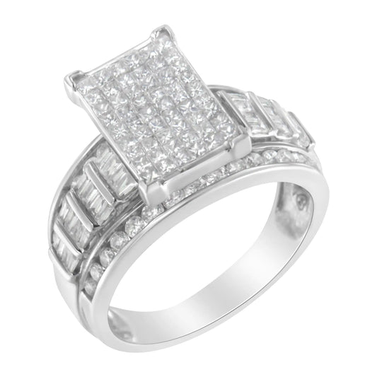 14K White Gold 2.0 Cttw Mixed-Cut Diamond Rectangle Invisible-Set Composite Cluster Ring with Bar- and Channel-Set Band (H-I Color, SI2-I1 Clarity) WEM Support (www.WEM.support)