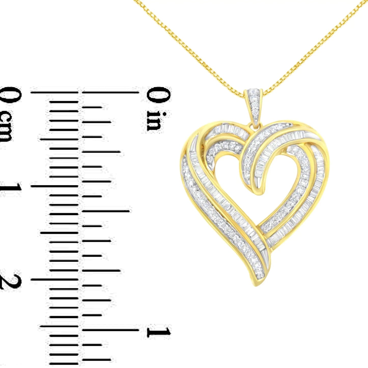 .925 Sterling Silver 3/4 Cttw Round and Baguette-Cut Diamond Open Heart 18" Pendant Necklace (I-J Color, I2-I3 Clarity) WEM Support (www.WEM.support)