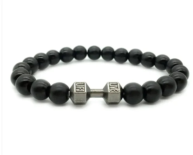 Men's Barbell & Lava Rock Dumbbell Bracelet WEM Support (www.WEM.support)