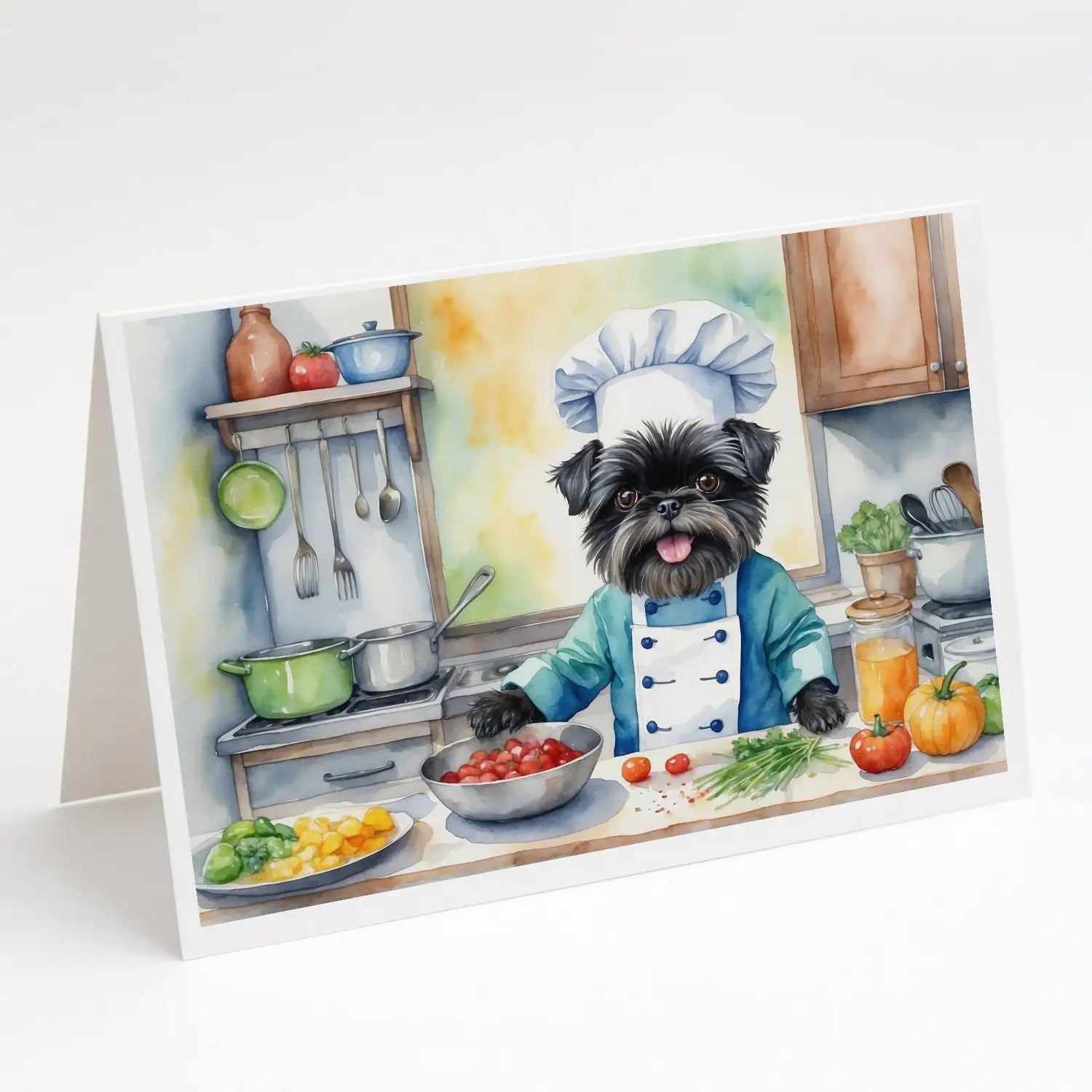 Affenpinscher The Chef Greeting Cards Pack of 8 WEM Support (www.WEM.support)