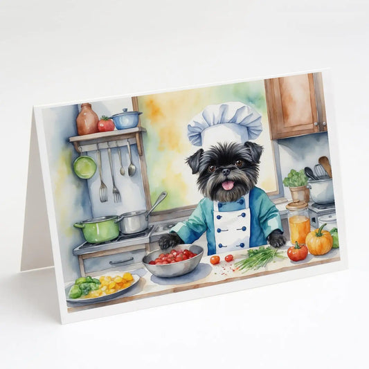 Affenpinscher The Chef Greeting Cards Pack of 8 WEM Support (www.WEM.support)