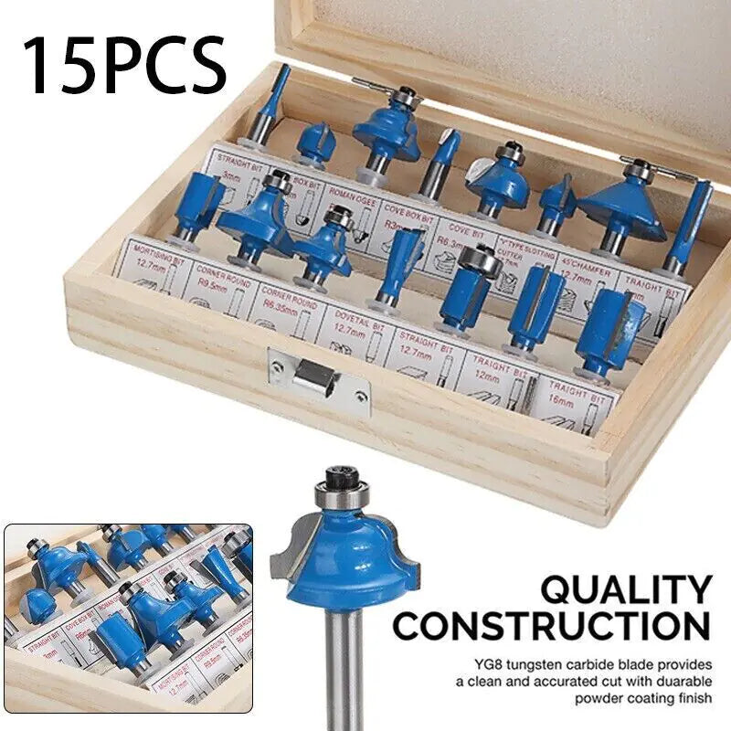 15Pcs Carbon Milling Cutter Router Bit Set Tungsten Carbide Router 1/4" Shank US WEM Support (www.WEM.support)