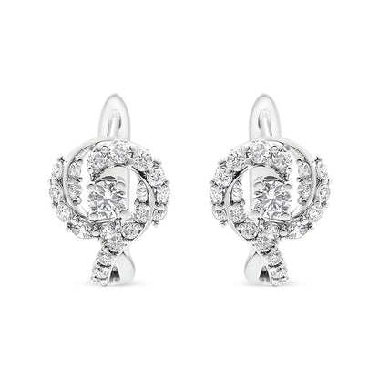 14K White Gold 5/8 Cttw Diamond Solitaire Halo Swirl Huggie Hoop Earrings (J-K Color, SI2-I1 Clarity) WEM Support (www.WEM.support)