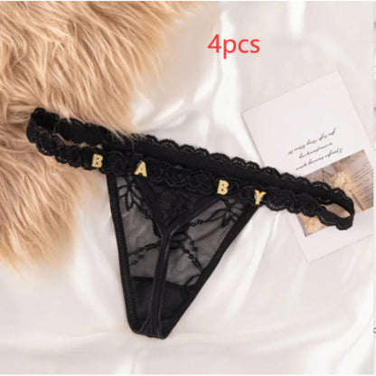 Women's Lace Transparent Rhinestone Letter Shorts WEM Support (www.WEM.support)