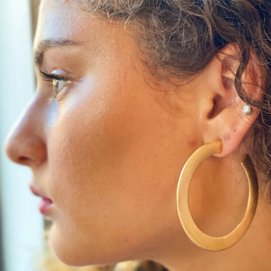 Alma Thick Flattened Metal Hoop Earrings, Gold WEM Support (www.WEM.support)