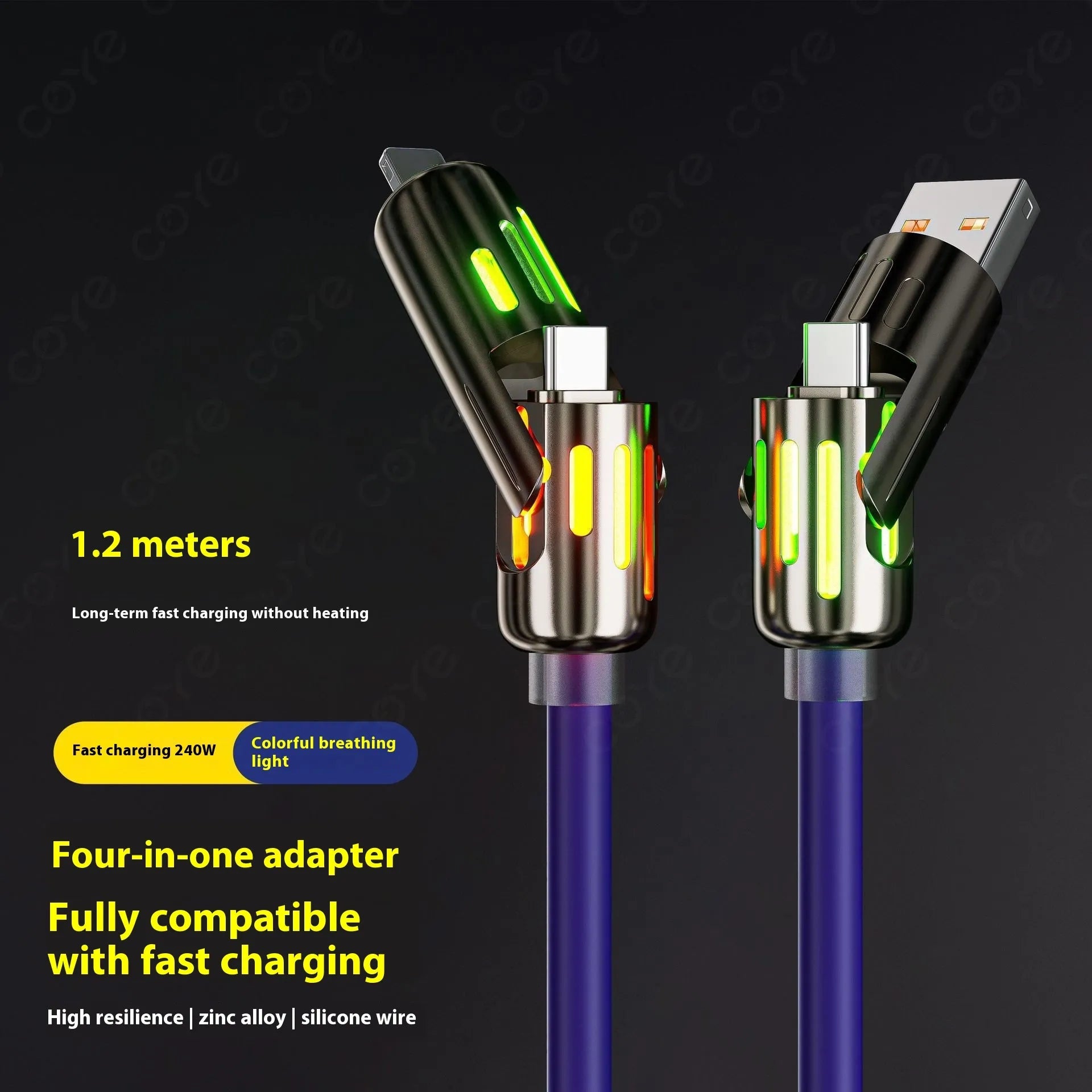 Car Multifunction 240W Four-in-one Data Cable WEM Support (www.WEM.support)