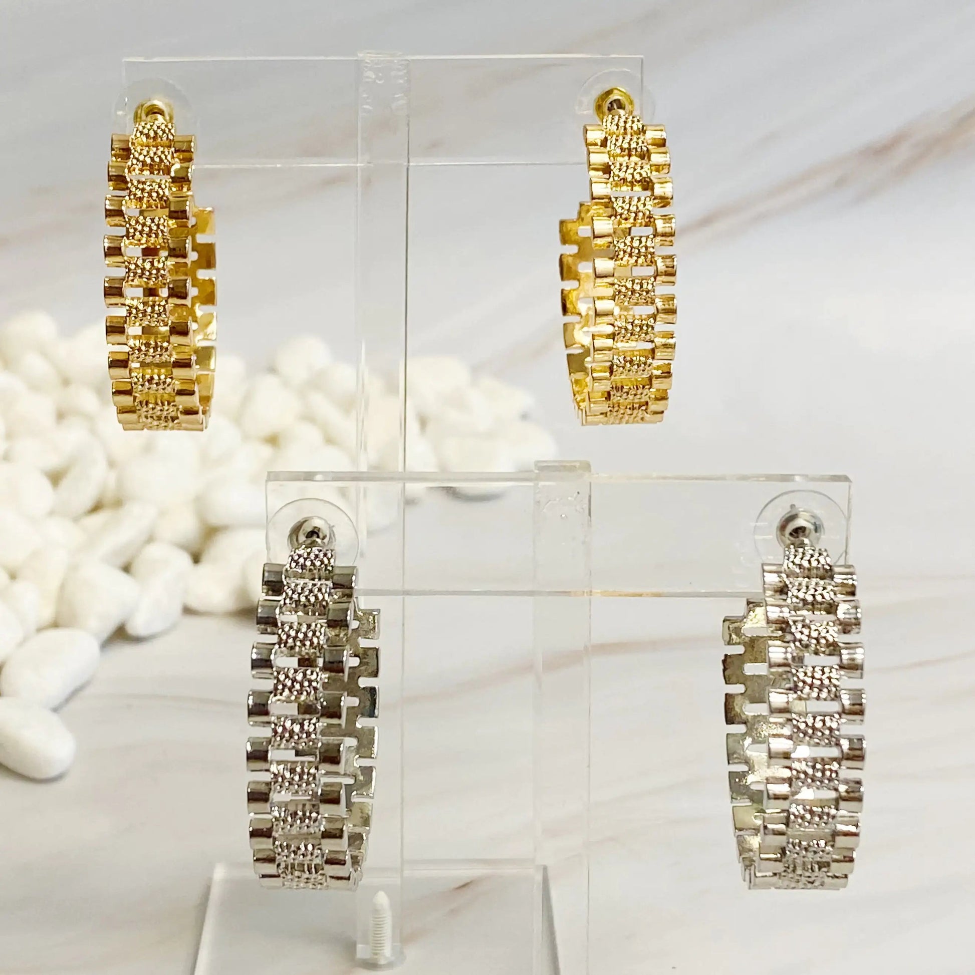 Golden Watch Band Hoop Earrings WEM Support (www.WEM.support)