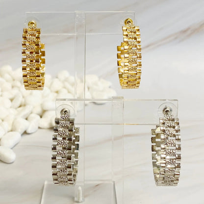 Golden Watch Band Hoop Earrings WEM Support (www.WEM.support)