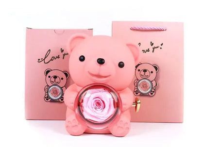 Eternal Rose Teddy Bear Jewelry Box & Necklace WEM Support (www.WEM.support)