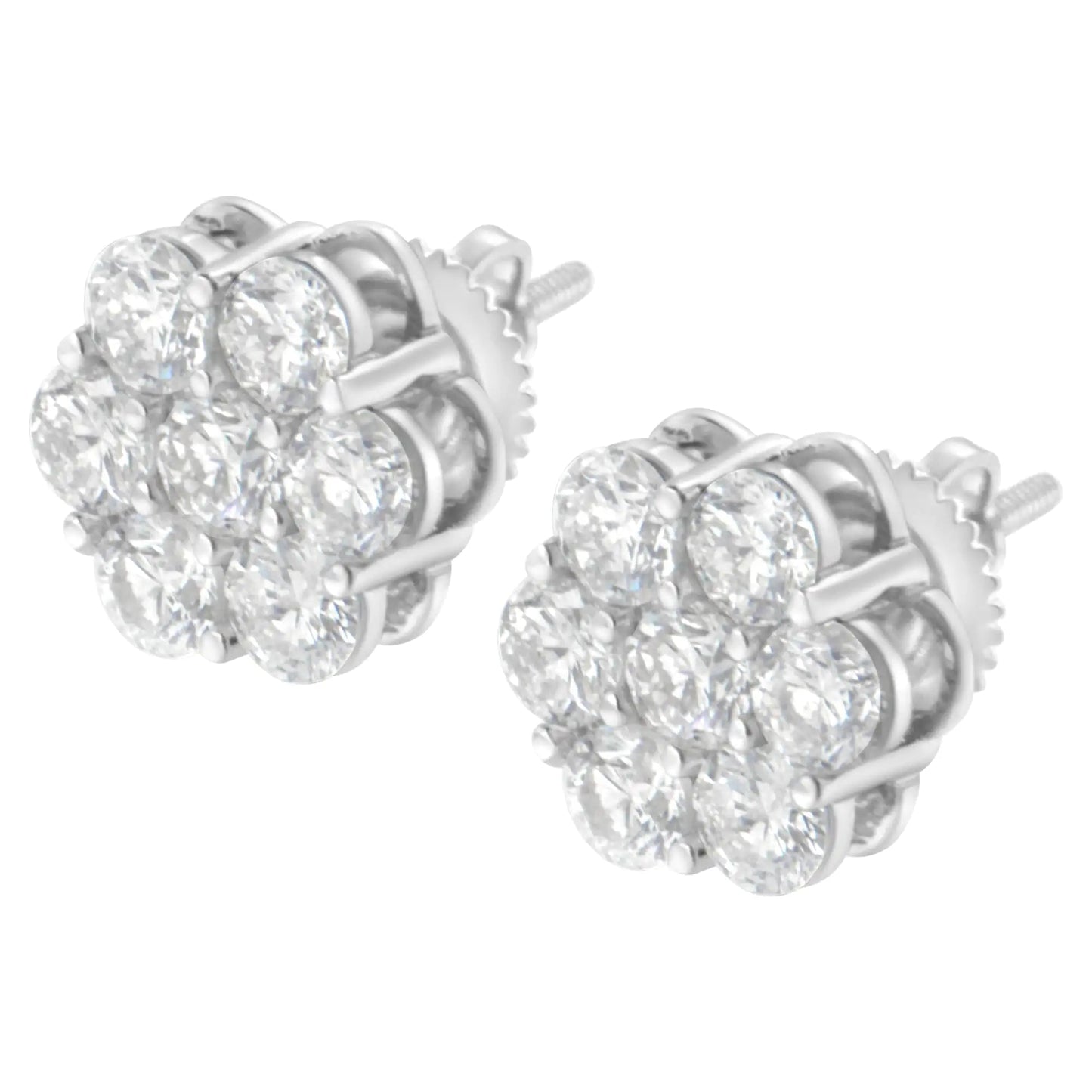 14K White Gold 2.0 Cttw Round Brilliant Cut Diamond Floral Cluster Screwback Stud Earrings (H-I Color, SI2-I1 Clarity) WEM Support (www.WEM.support)