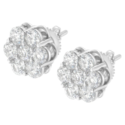14K White Gold 2.0 Cttw Round Brilliant Cut Diamond Floral Cluster Screwback Stud Earrings (H-I Color, SI2-I1 Clarity) WEM Support (www.WEM.support)