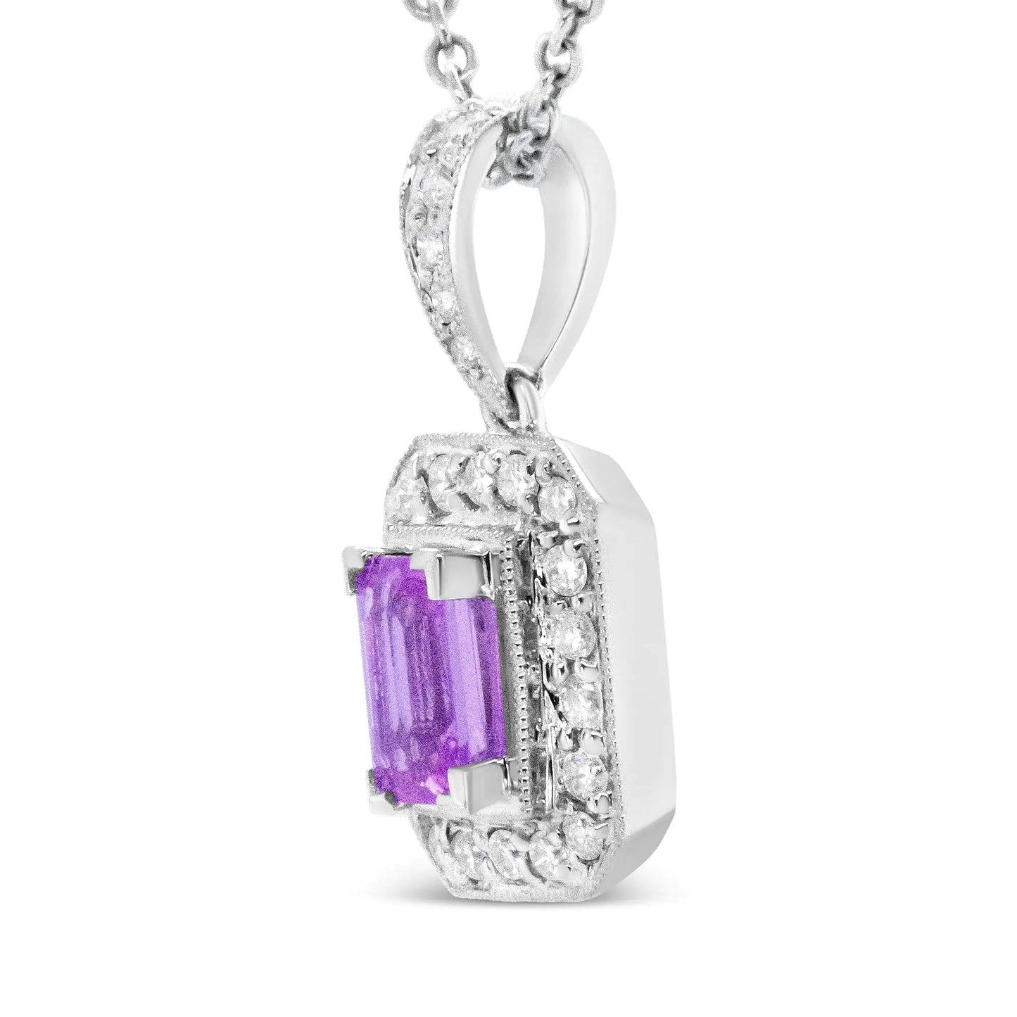 18K White Gold 6x4mm Pink Sapphire and 1/4 Cttw Pave-Set Round Diamond Pendant 18" Necklace - (H-I Color, VS1-VS2 Clarity) WEM Support (www.WEM.support)
