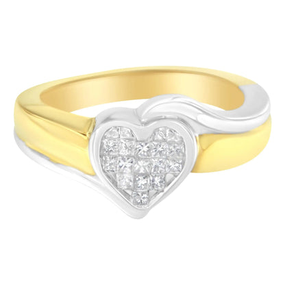 14K Two-Toned Gold Princess-Cut Diamond Heart Promise Ring (1/4 Cttw, H-I Color, I1-I2 Clarity) WEM Support (www.WEM.support)