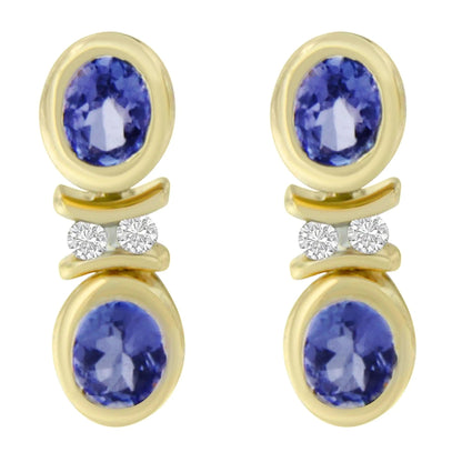 14K Yellow Gold Round Cut Diamond Tanzanite Earrings (1.60 cttw, I-J Color, I1-I2 Clarity) WEM Support (www.WEM.support)