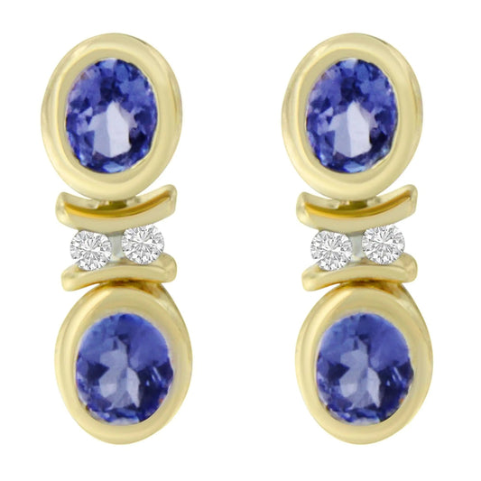 14K Yellow Gold Round Cut Diamond Tanzanite Earrings (1.60 cttw, I-J Color, I1-I2 Clarity) WEM Support (www.WEM.support)