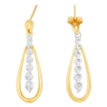 14K Two Toned Gold Dangling Diamond Drop Earrings (1.00cttw, H-I color,SI1-SI2 clarity) WEM Support (www.WEM.support)