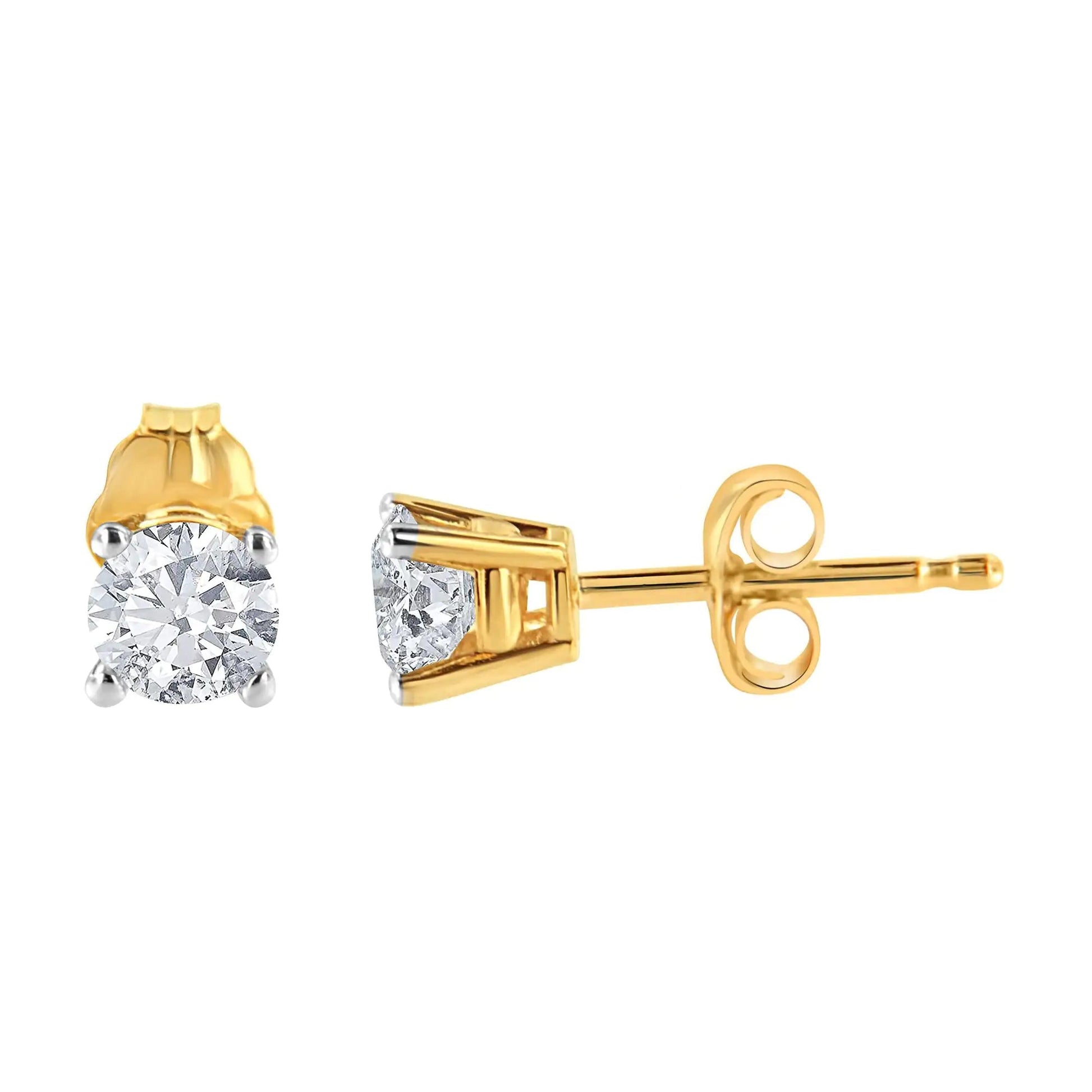 10K Yellow Gold 1/2 Cttw Round Brilliant-Cut Near Colorless Diamond Classic 4-Prong Stud Earrings (J-K Color, I1-I2 Clarity) WEM Support (www.WEM.support)