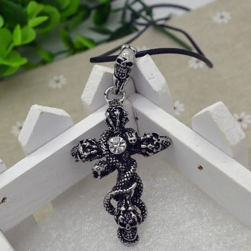 Snake Cross Skeleton Skull Pendant Necklace for Men WEM Support (www.WEM.support)