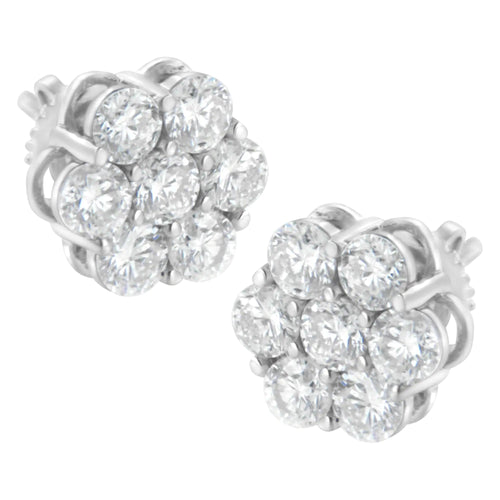 14K White Gold 2.0 Cttw Round Brilliant Cut Diamond Floral Cluster Screwback Stud Earrings (H-I Color, SI2-I1 Clarity) WEM Support (www.WEM.support)