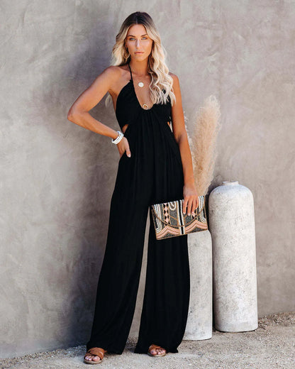 Women's U-Neck Backless Wide-Leg Jumpsuit