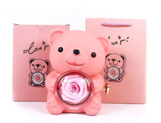 Eternal Rose Teddy Bear Gift Box with Necklace