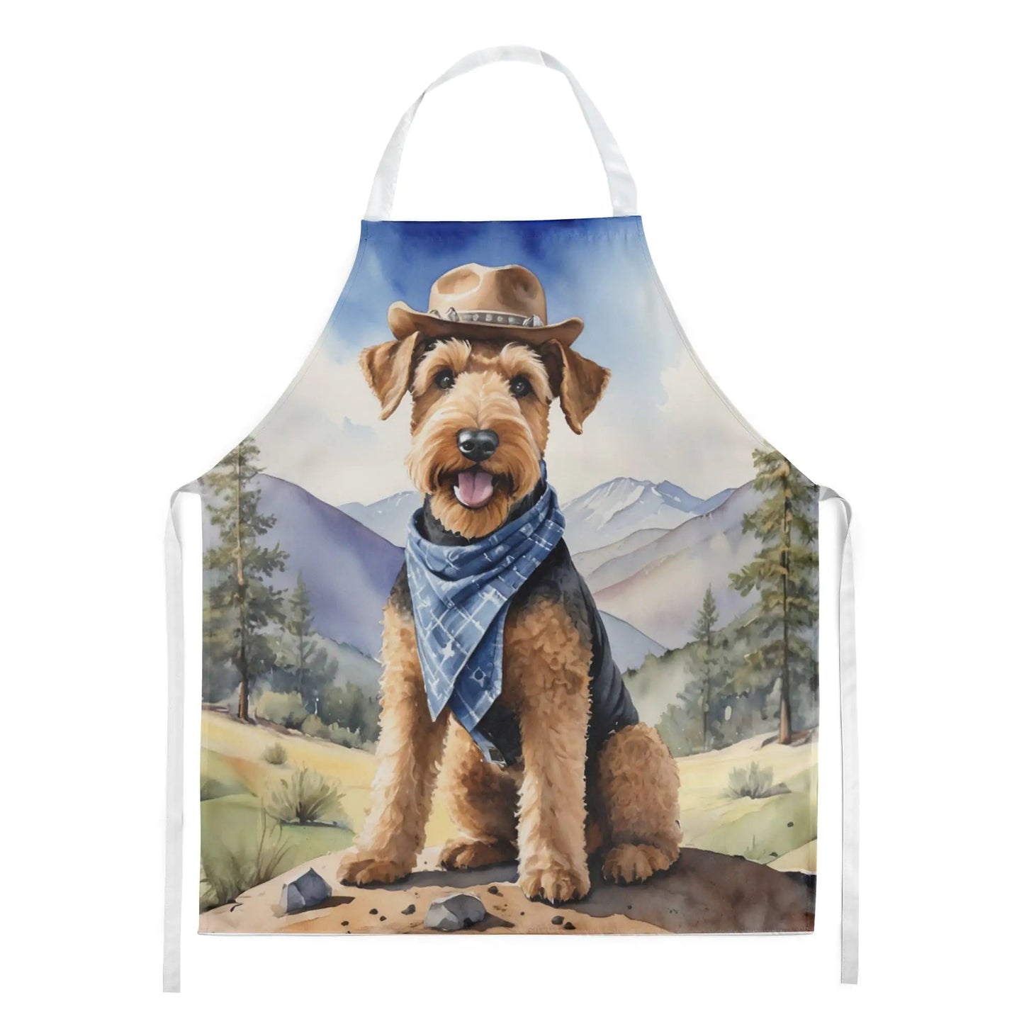 Airedale Terrier Cowboy Welcome Apron WEM Support (www.WEM.support)