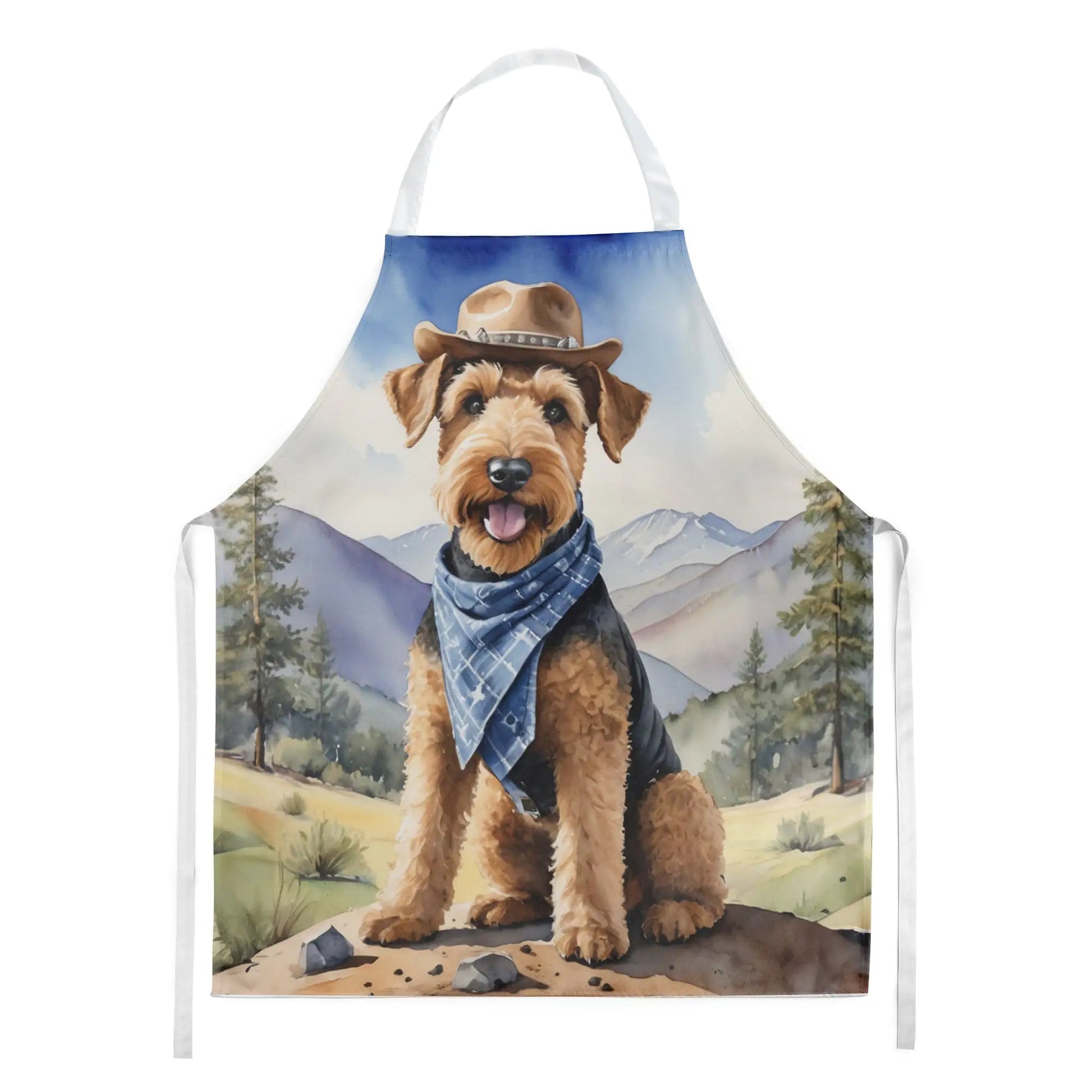 Airedale Terrier Cowboy Welcome Apron WEM Support (www.WEM.support)