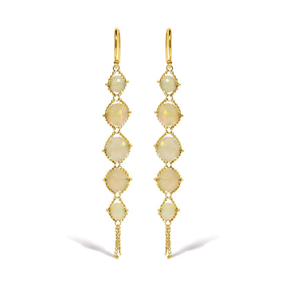 18K Yellow Gold Woven Egyptian Opal 2 1/2 Inch Drop and Dangle Earrings WEM Support (www.WEM.support)