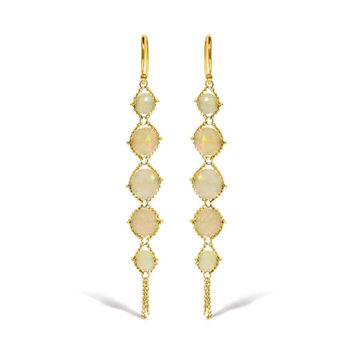 18K Yellow Gold Woven Egyptian Opal 2 1/2 Inch Drop and Dangle Earrings WEM Support (www.WEM.support)