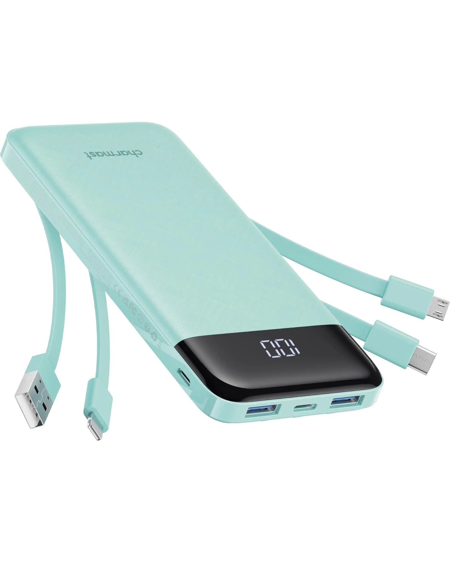 Portable Charger with Built in Cables, Portable Charger with Cords Wires Slim 10000mAh Travel Essentials Battery Pack 6 Outputs 3A High Speed Power Bank for iPhone Samsung Pixel LG Moto iPad HejK.com