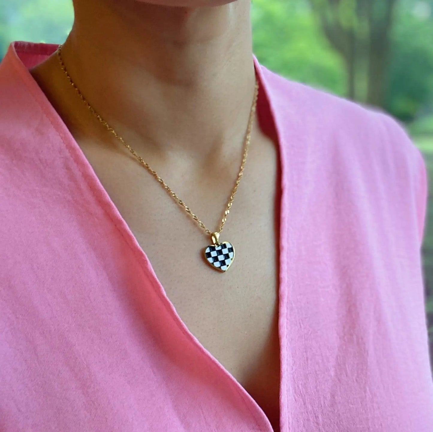 Checkered Heart Necklace WEM Support (www.WEM.support)