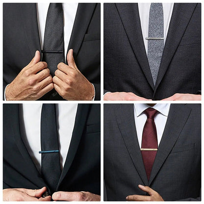 4PCS Mens Stainless Steel Tie Clip Necktie Bar Clasp Clamp Pin Gold Black Silver WEM Support (www.WEM.support)
