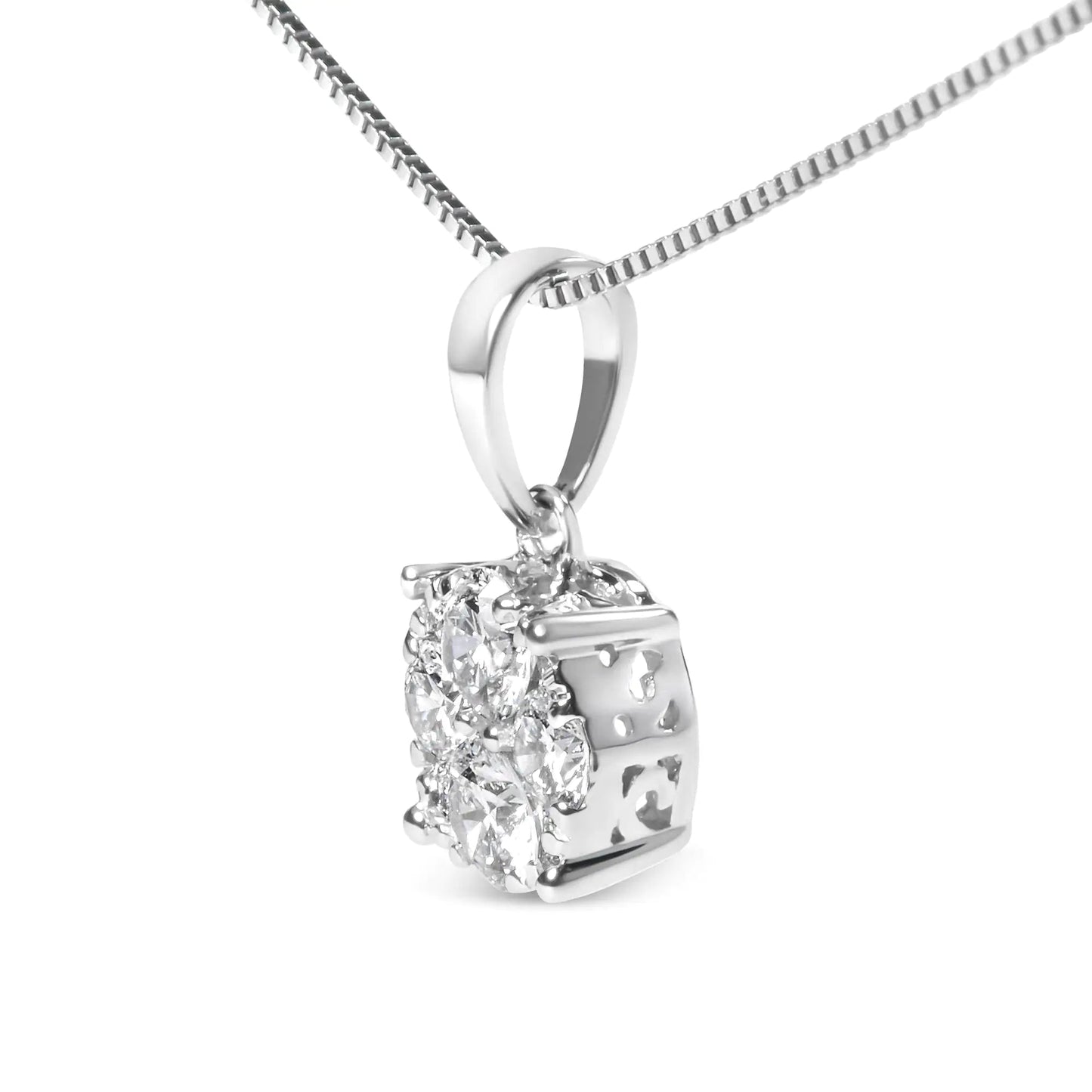 14k White Gold 1/2 Cttw Lab Grown Diamond Floral Cluster Pendant 18" Necklace (G-H Color, VS1-VS2 Clarity) WEM Support (www.WEM.support)
