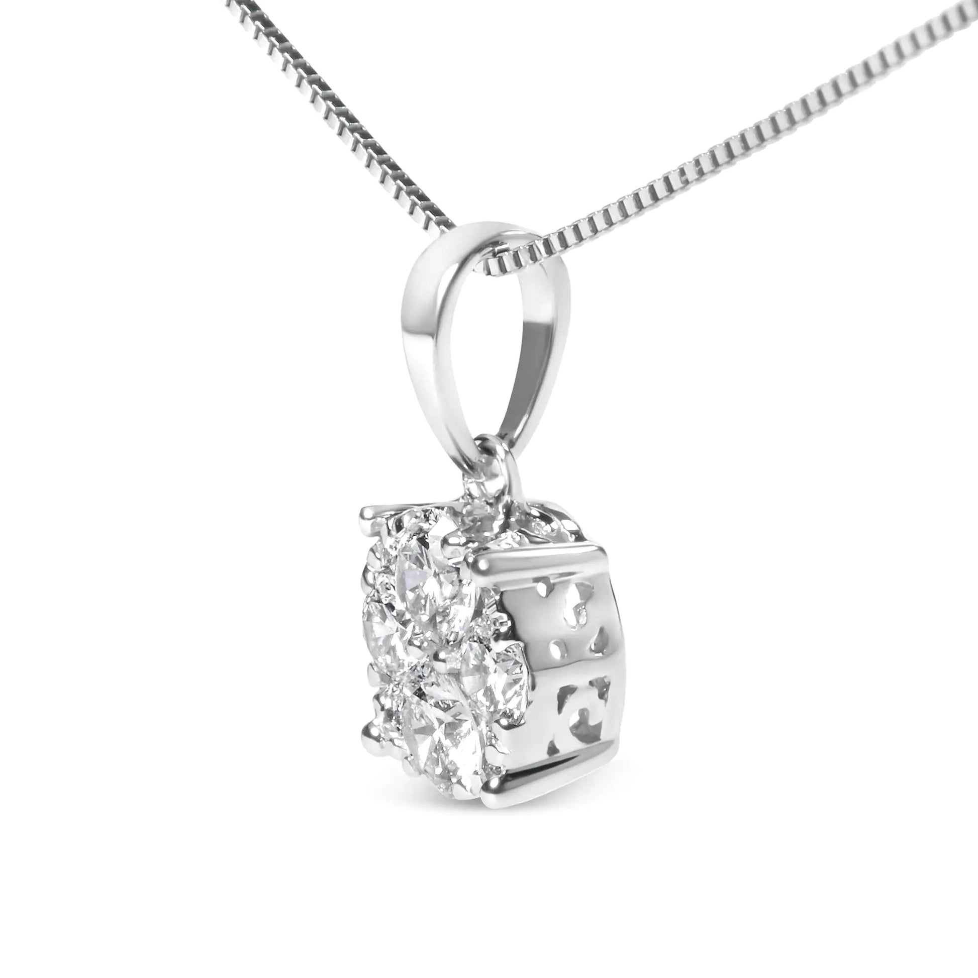 14k White Gold 1/2 Cttw Lab Grown Diamond Floral Cluster Pendant 18" Necklace (G-H Color, VS1-VS2 Clarity) WEM Support (www.WEM.support)