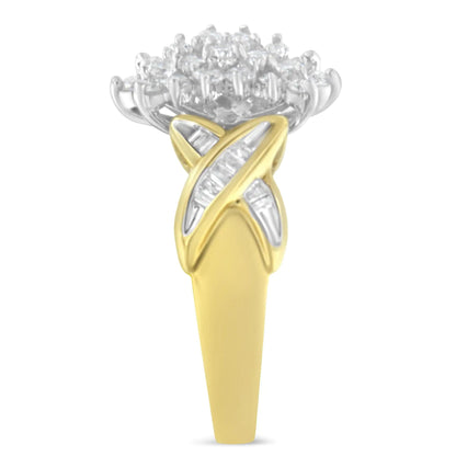 10K Two-Toned Round Baguette Diamond Cluster Ring (1/2 Cttw, I-J Color, I2-I3 Clarity) WEM Support (www.WEM.support)