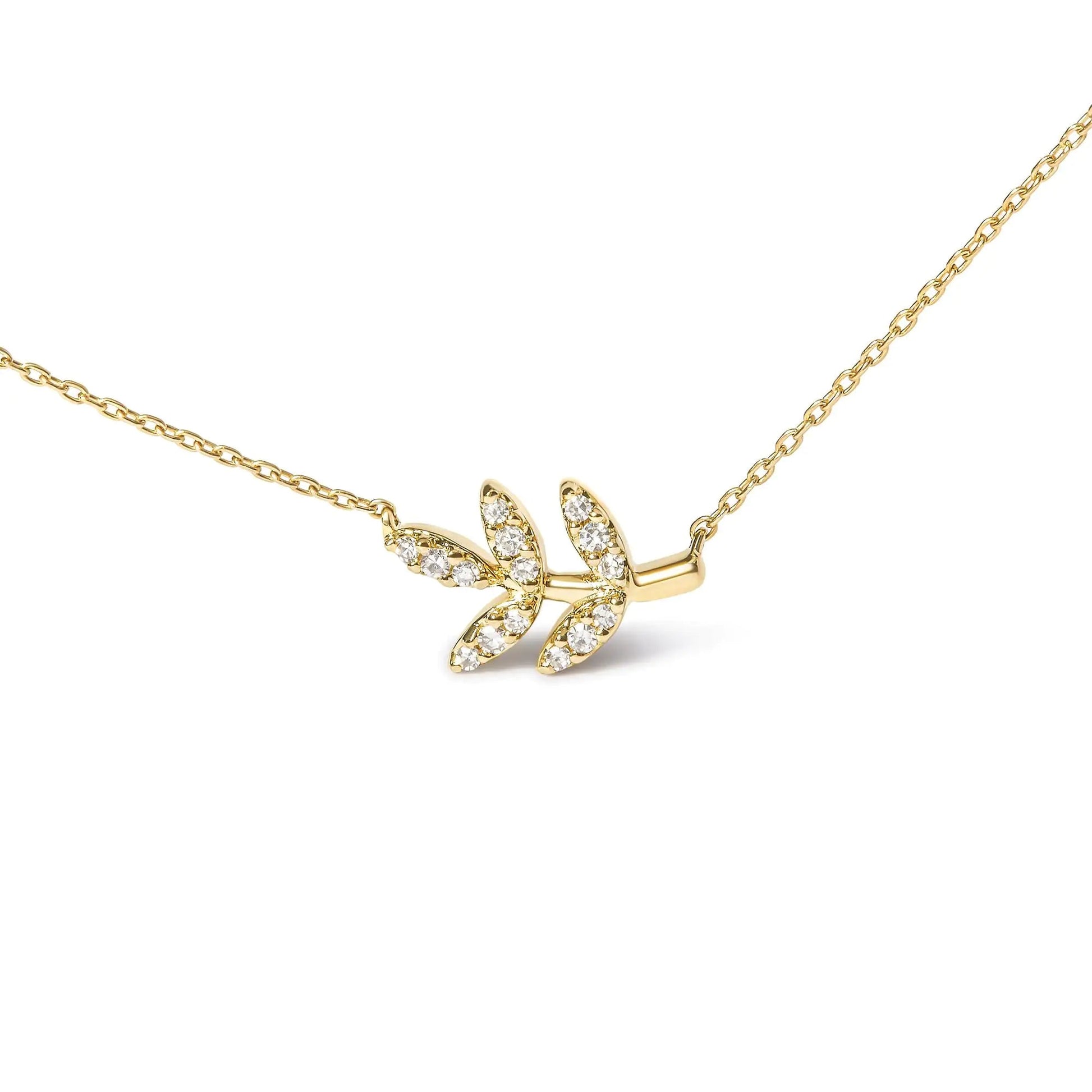 10K Yellow Gold 1/10 Cttw Diamond Leaf and Branch 18" Pendant Necklace (H-I Color, I1-I2 Clarity) WEM Support (www.WEM.support)