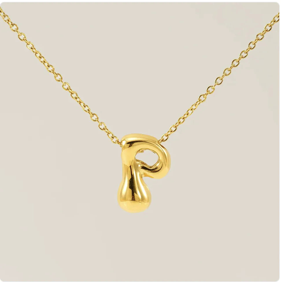 Women's Glossy Bubble Letter Pendant Necklace WEM Support (www.WEM.support)