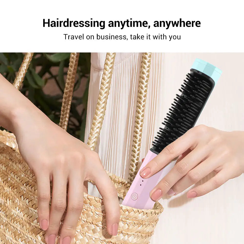 Straightening Comb Rechargeable Hair Wireless Straightener Curler Curling Straighten Dual-purpose Travel Portable USB Charging WEM Support (www.WEM.support)