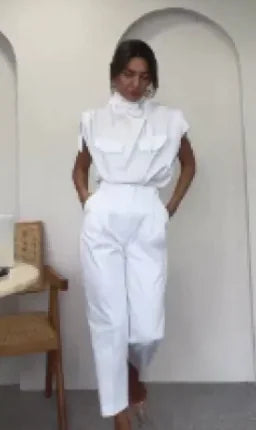 Waist-Slimming Belt Blouse & Pants