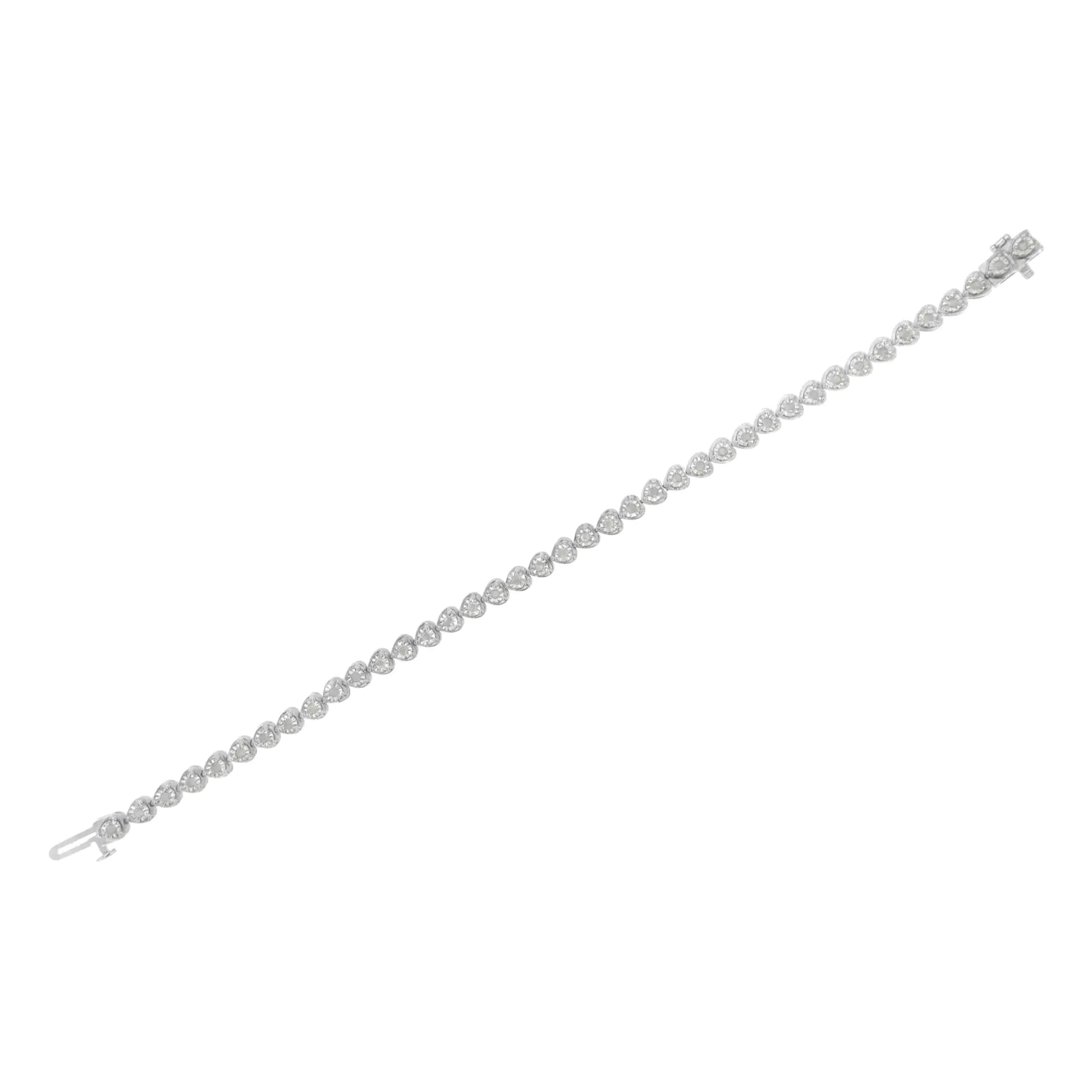 .925 Sterling Silver 1.0 Cttw Miracle Set Diamond Heart-Link 7" Tennis Bracelet (I-J Color, I2-I3 Clarity) WEM Support (www.WEM.support)