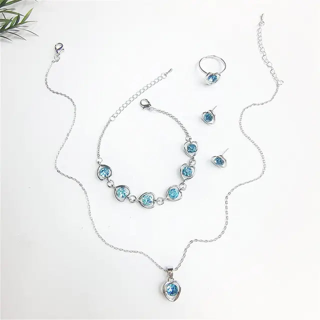 Luxury Cutout Heart Colored Zircon Stud Earring Bracelet Necklace WEM Support (www.WEM.support)