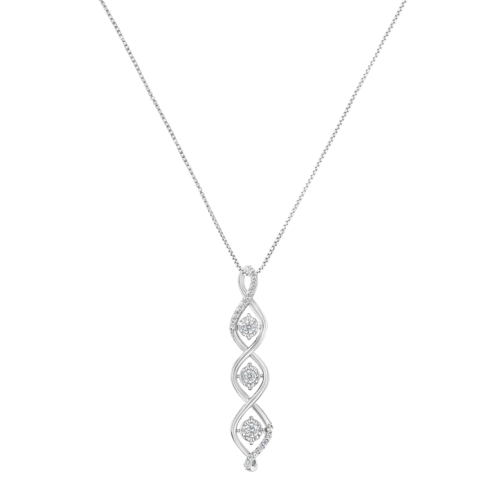 10K White Gold 1/2 cttw 3 Stone Diamond Drop Twisted Pendant Necklace (I-J, I2-I3) WEM Support (www.WEM.support)