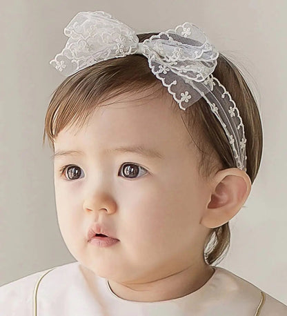 Yheahin Baby Girls Lace Bow Headband Cute Chiffon Bow-Knot Toddler Hairband Elastic Soft Lace Infants Birthday Party Hair Accessories (White-4 One size) HejK.com Marketplace LLC