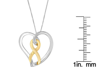 14K Gold and Silver Heart Bow Pendant Necklace WEM Support (www.WEM.support)
