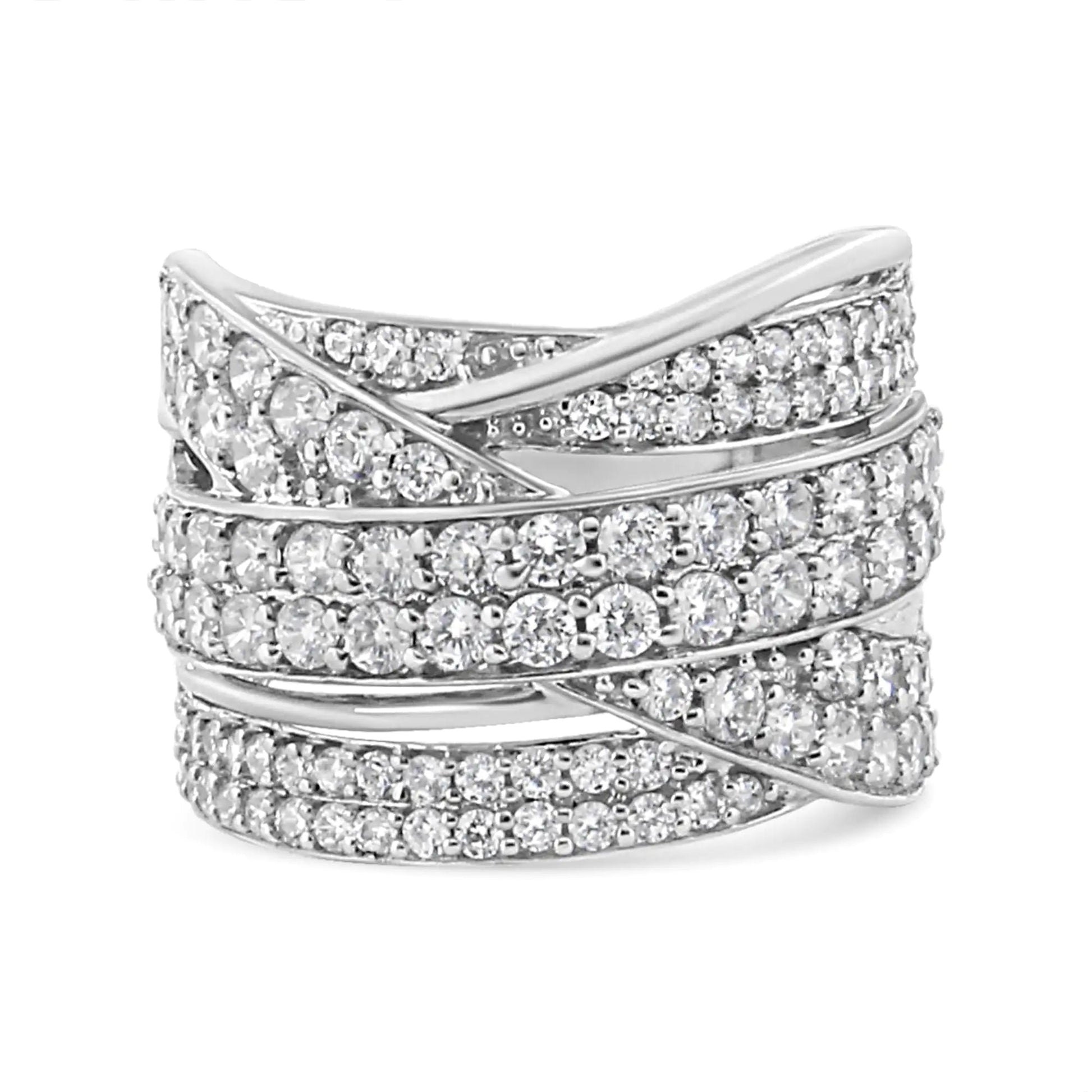 .925 Sterling Silver 2.00 Cttw Round-Cut Diamond Overlapping Bypass Band Ring (I-J Color, I2-I3 Clarity) WEM Support (www.WEM.support)