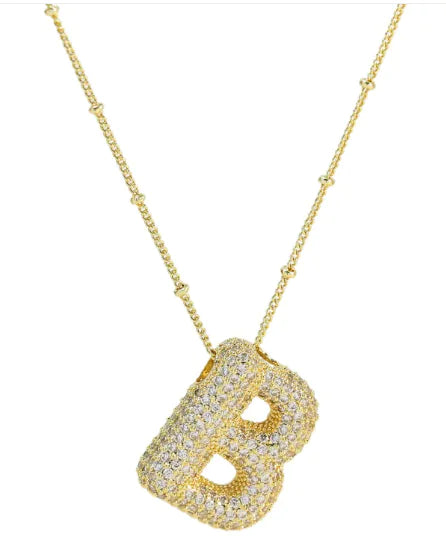 Brass Zircon Letter Necklace WEM Support (www.WEM.support)