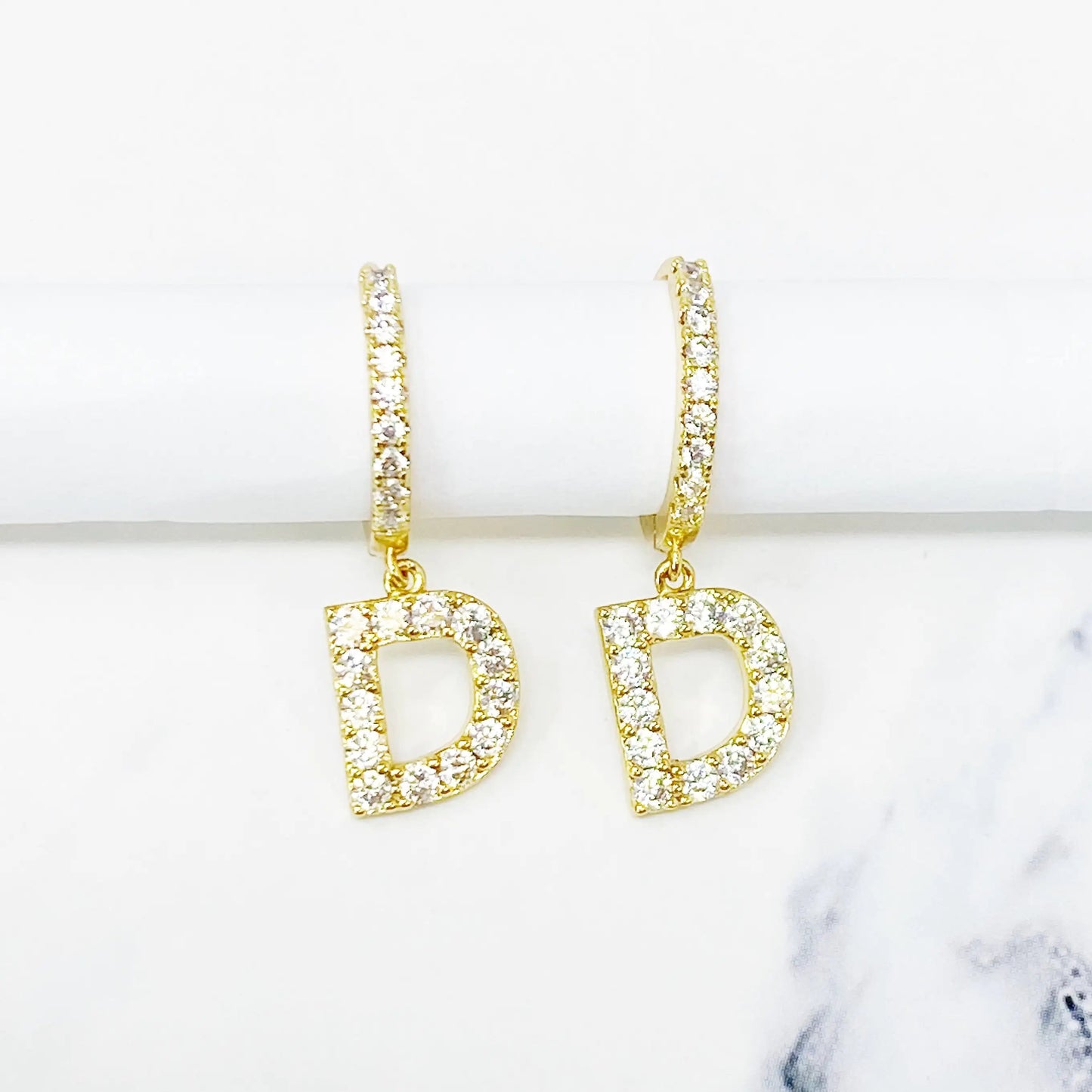 Crystal Initial Drop Earrings WEM Support (www.WEM.support)