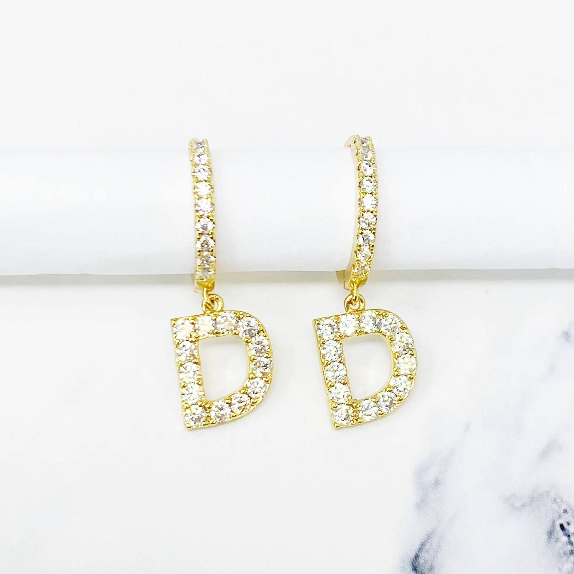 Crystal Initial Drop Earrings WEM Support (www.WEM.support)