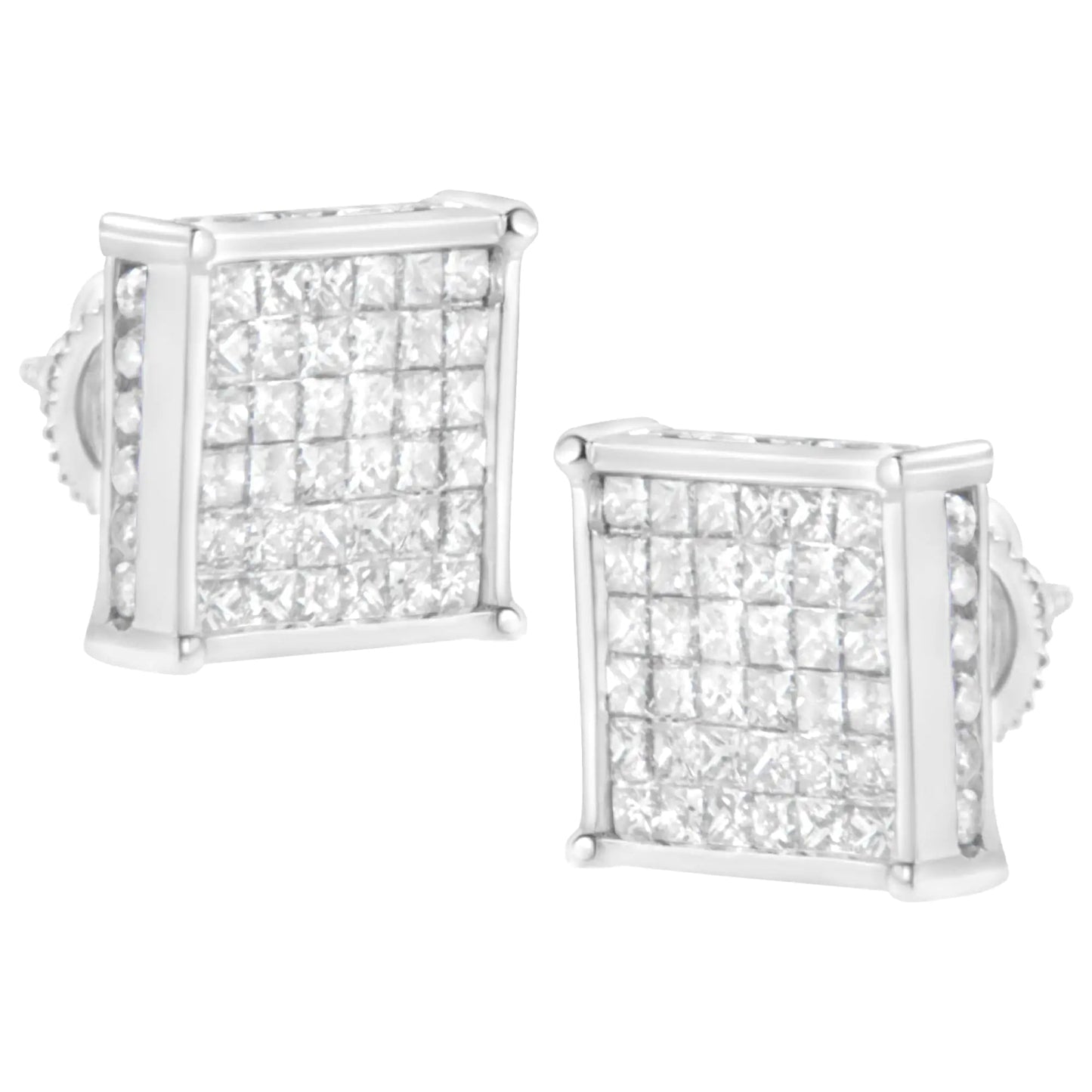 10K White Gold 2ct TDW Princess-Cut Composite Diamond Stud Earring (I-J ,I2-I3) WEM Support (www.WEM.support)