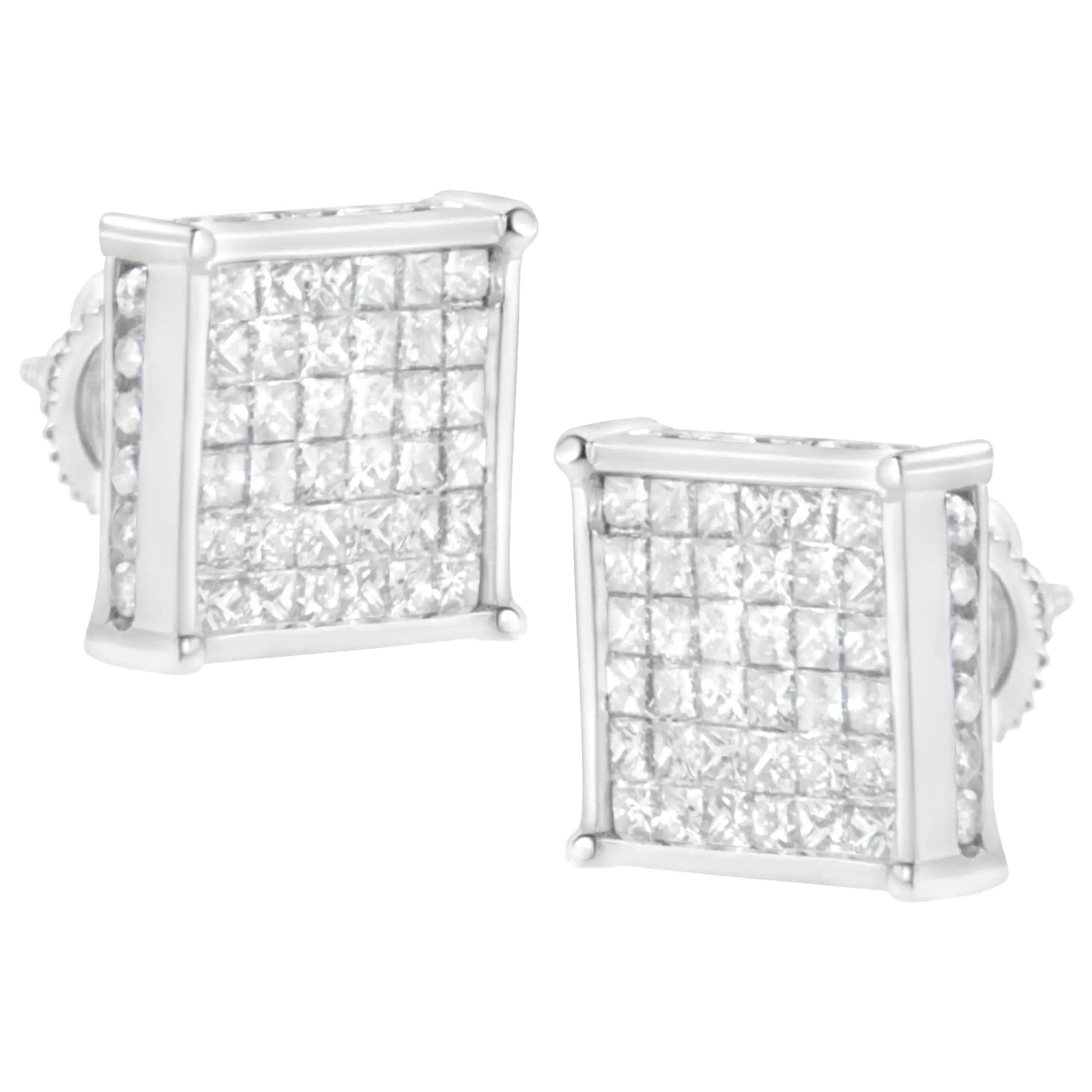 10K White Gold 2ct TDW Princess-Cut Composite Diamond Stud Earring (I-J ,I2-I3) WEM Support (www.WEM.support)